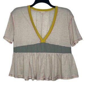 Hem & Thread Cream and Yellow V-Neck Top